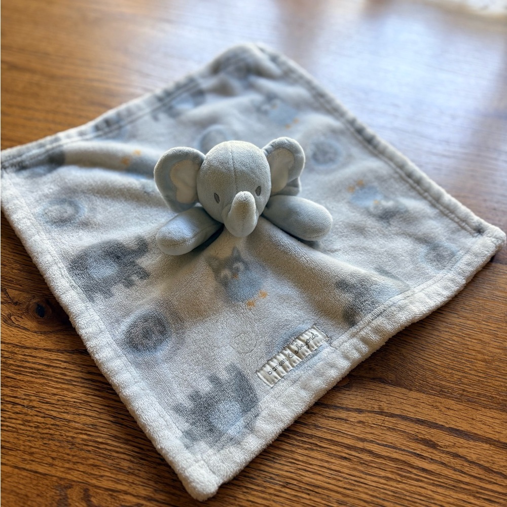 Blankets and Beyond Elephant Security Blanket - Gray with owls and elephants